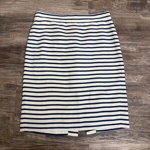 J.Crew Navy Blue White Striped Cotton Linen Nautical The Pencil Skirt Size 0